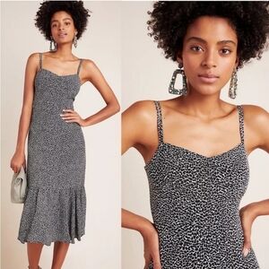 Anthropologie Tina Flounced Midi Dress Black White Size 6